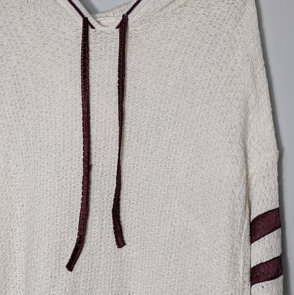 Free People Linen Love All Hoodie Pullover Ivory Burgundy Combo Knit Size Small - Picture 4 of 13